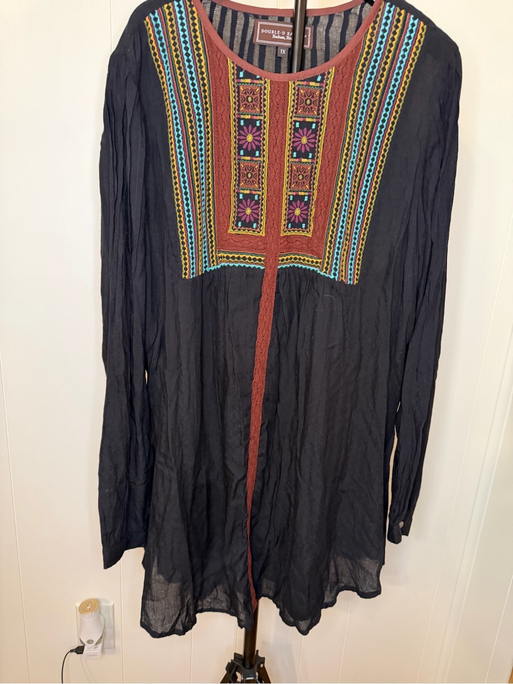 Double D Ranch Black Embroidered Boho Tunic Top